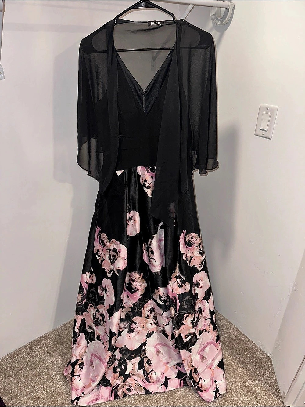 SLNY Floral Maxi Dress in Black & Pink